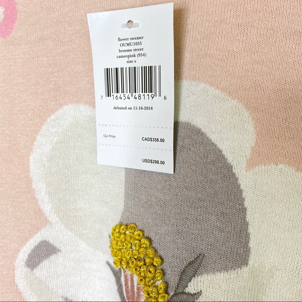 KATE SPADE Cashmere Blend Pink Flower Sweater - Picture 6 of 8